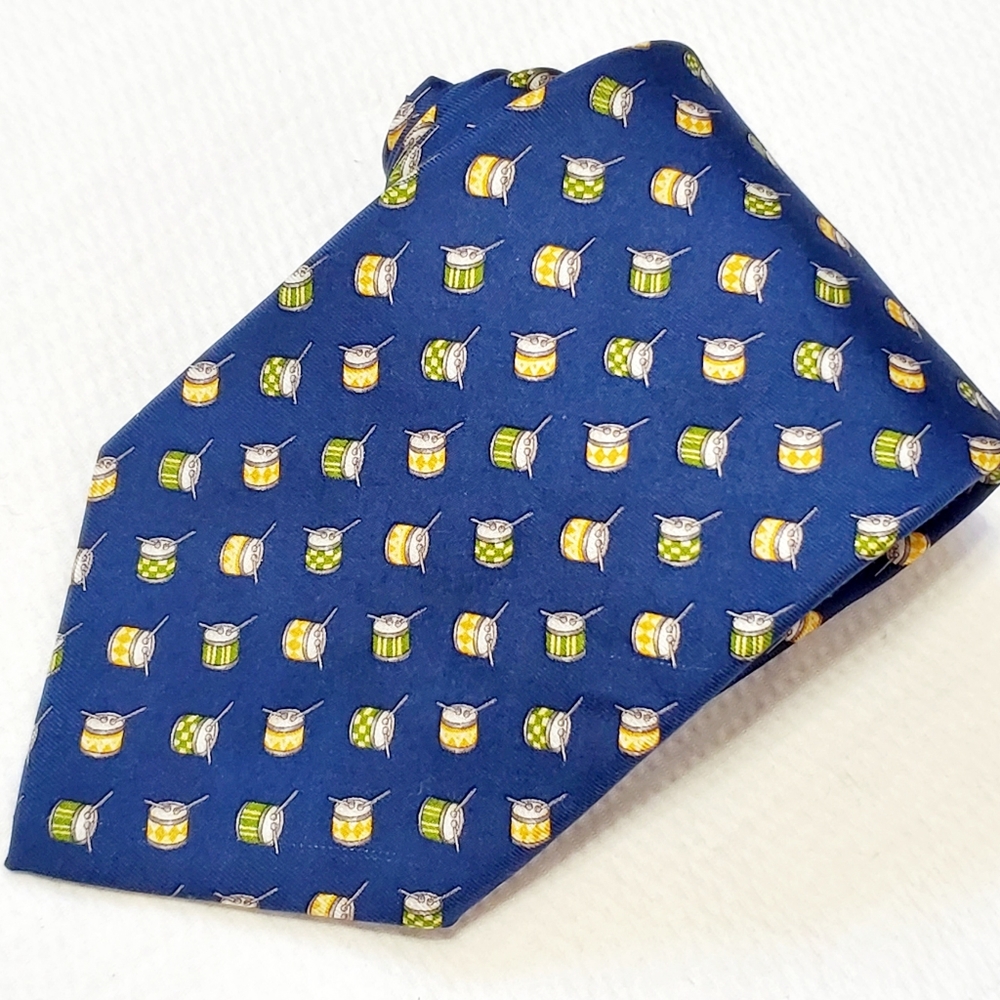 Brooks Brother Silk Tie Blue Yellow Drum Print